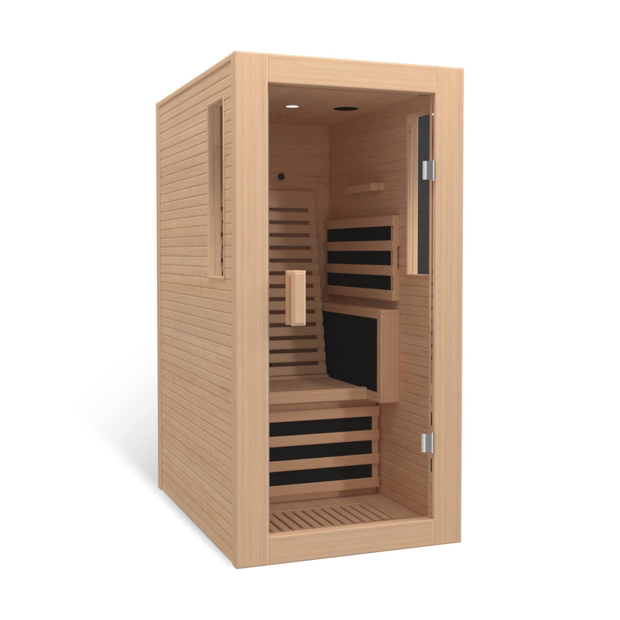 Front. U-HOMY - U-HOMY Single infrared sauna with Backrest for Home or Gym - Wood Color.