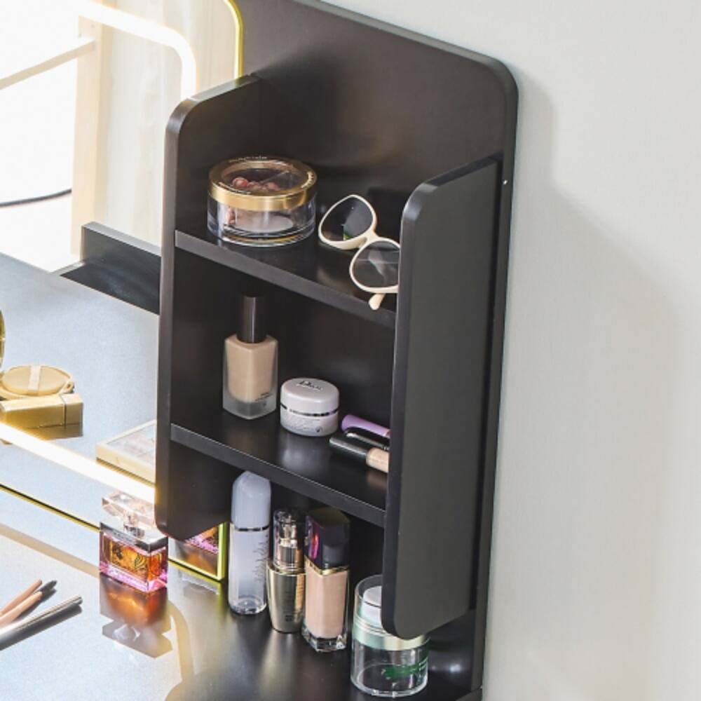 Alt View 2. LUCKY ONE - Modern Makeup Vanity Desk w/ LED Mirror 4 Drawers Stool & Adjustable Cabinet - Black.