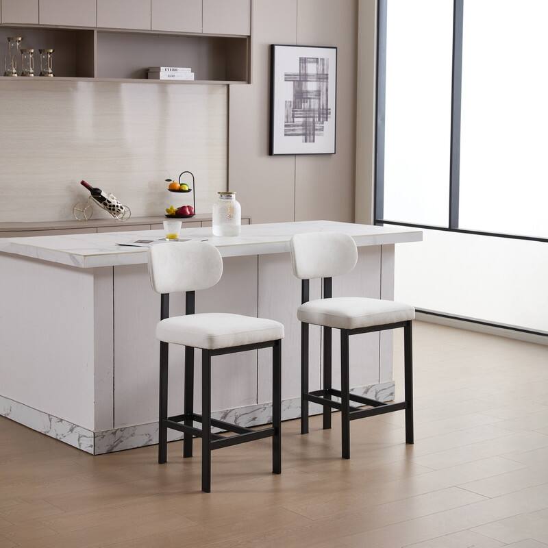 Alt View 5. HTUTWOO - Bar Stools Set of 2, 26" Modern Upholstered Counter Height Stools, Black Metal Legs, for Kitchen Island/Dining Room/Bar - White.