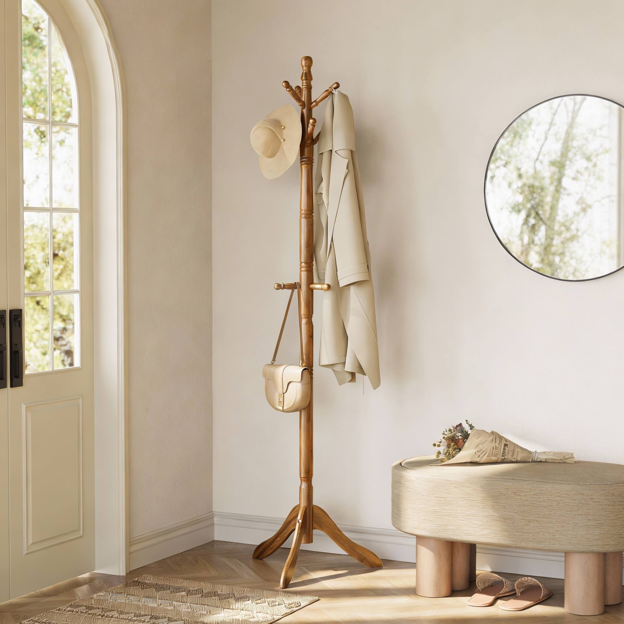 Alt View 1. Frangdom - Rubberwood Hall Tree 10-Hook Free-Standing Coat Rack - Ink Black 18.8"D x 18.8"W x 71.6"H.