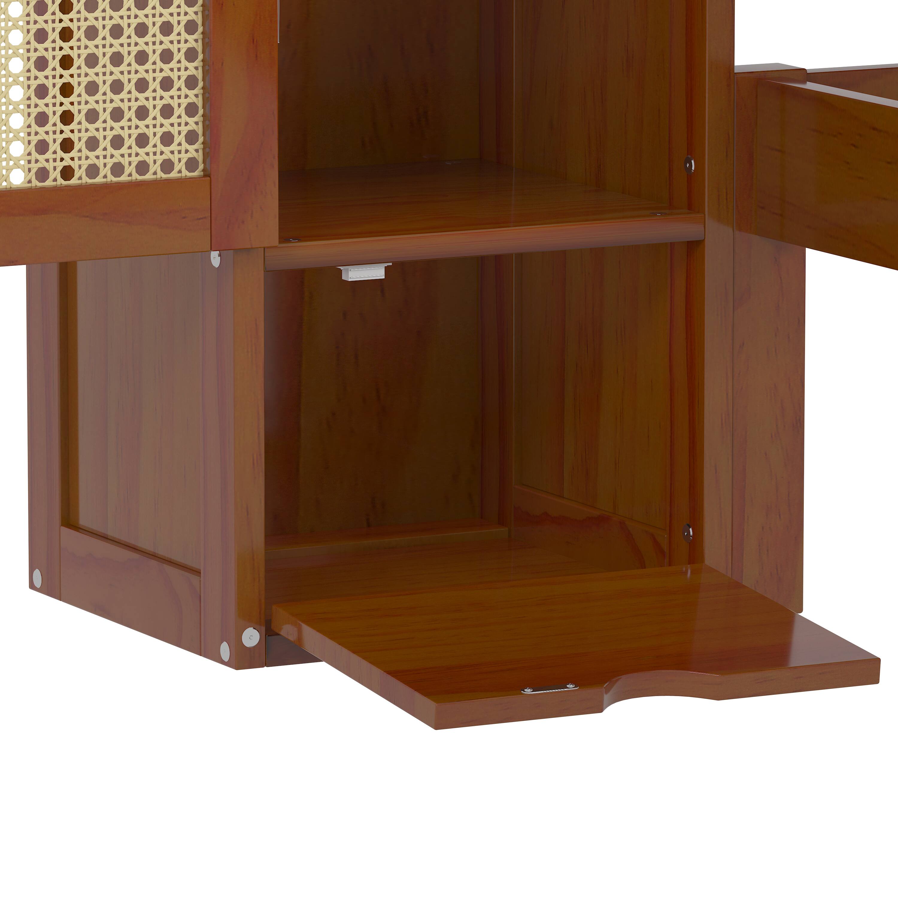 Alt View 10. Tiramisubest - Twin Size Wooden Multifunctional Platform Bed with Two Storage Lockers, Drawer, and Storage Shelf on Headboard - Walnut.