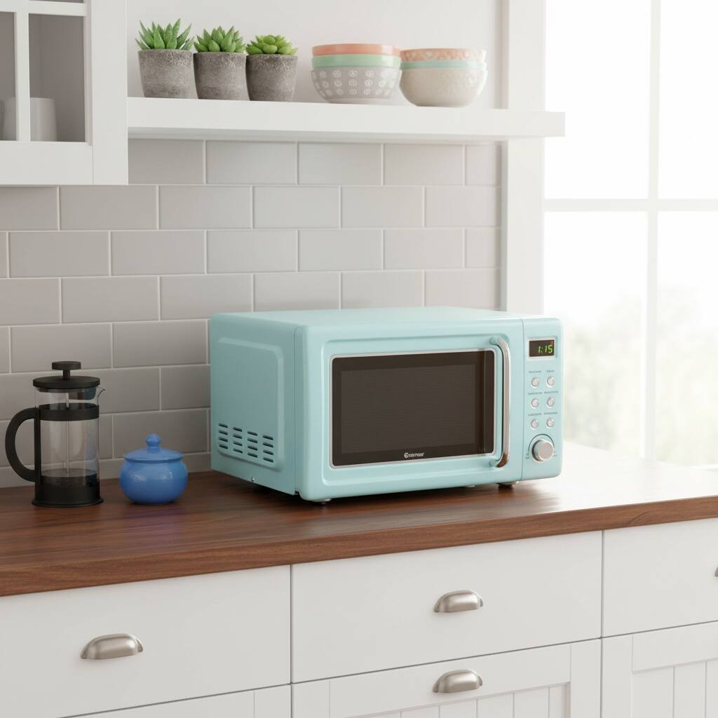 Back. Forest'nSky - 700W Retro Style Microwave Oven Countertop, Auto Cooking & 5 Power Settings, Compact for Small Spaces,Green - Green.