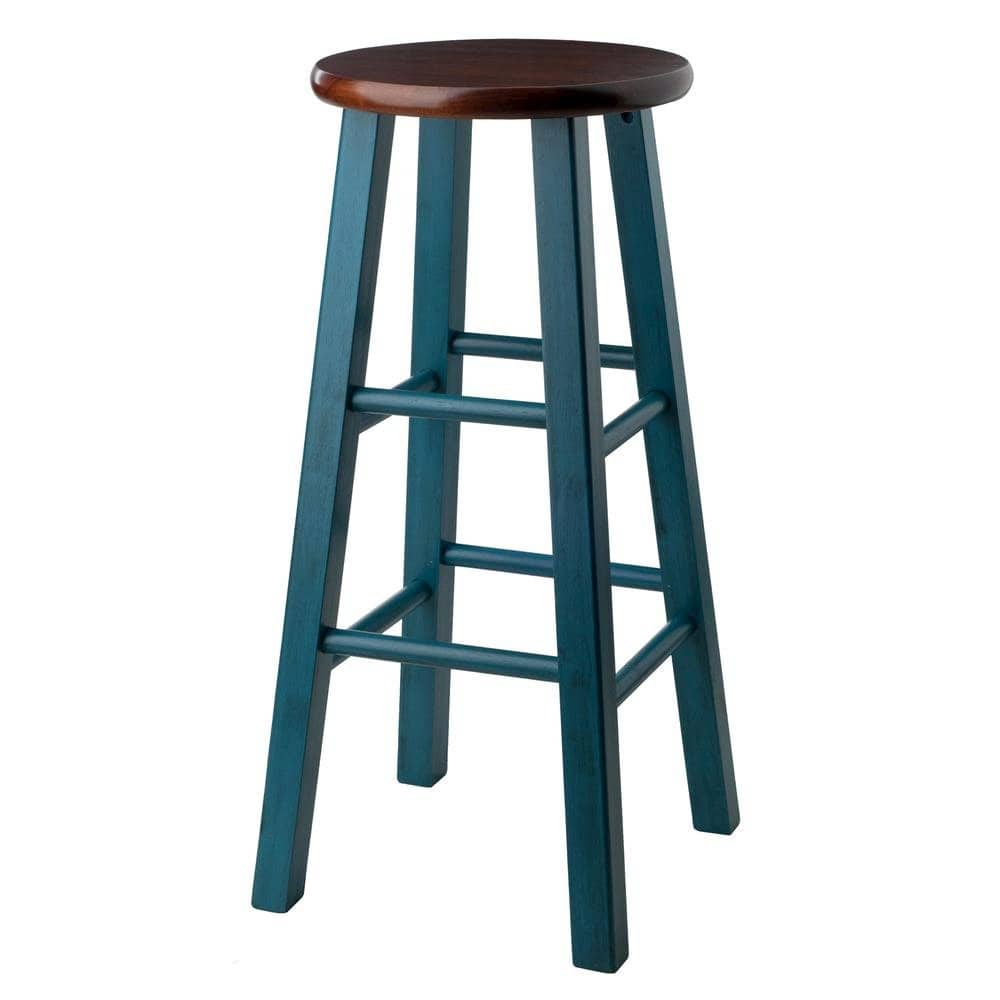 FurniFact - 29" Rustic Teal Bar Stool - Rustic Teal / Walnut