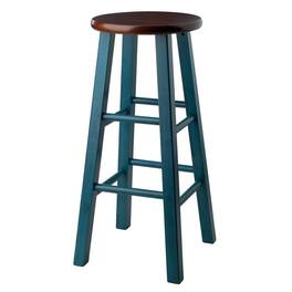 FurniFact - 29" Rustic Teal Bar Stool - Rustic Teal / Walnut