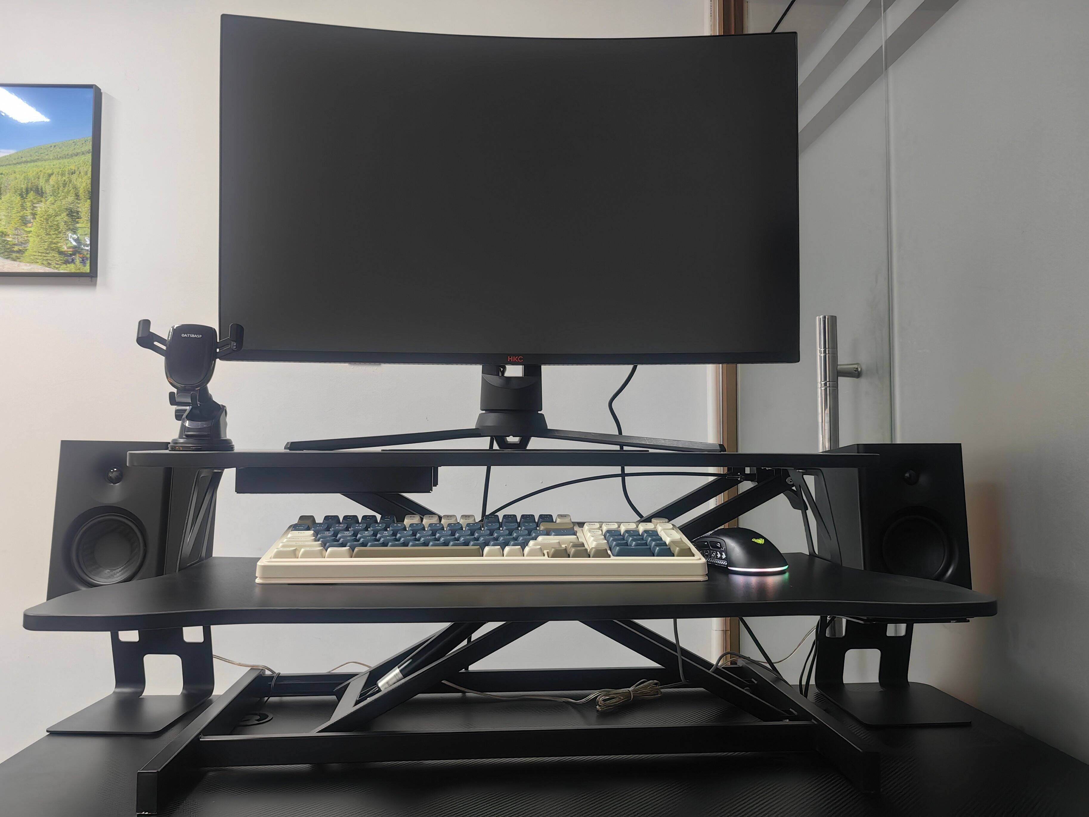 Alt View 1. Aukfa - 32" Height Adjustable Desk Converter - Dual Monitor & Laptop Stand, Wide Keyboard Tray. - Black.