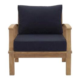 Outdoor Escape - Teak Outdoor Patio Armchair with Cushioned Seat and Classic Design - Blue