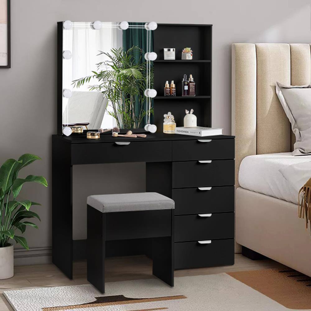 Alt View 6. Winado - Vanity Table Set 10 LED Mirror Makeup Cabinet with 6 Drawer Storage, Open Shelves Dresser Desk - Black.