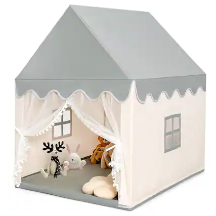 Front. Costway - Costway Kids Play Tent Large Playhouse Children Castle Fairy Tent Gift w/ Washable Mat - Grey,Beige.