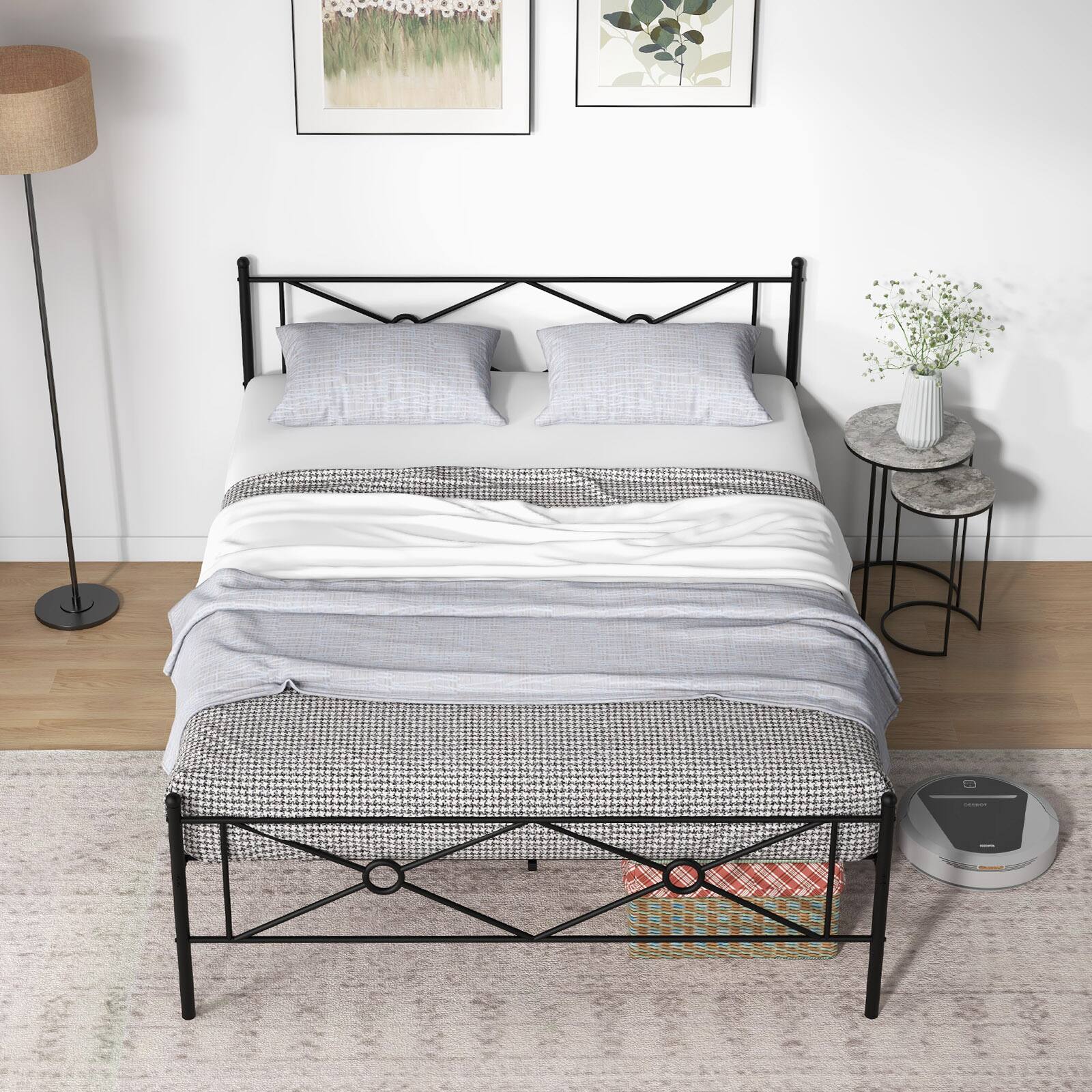 Alt View 8. Ecooso - Queen Size Metal Platform Bed Frame with Headboard and Footboard - Black.