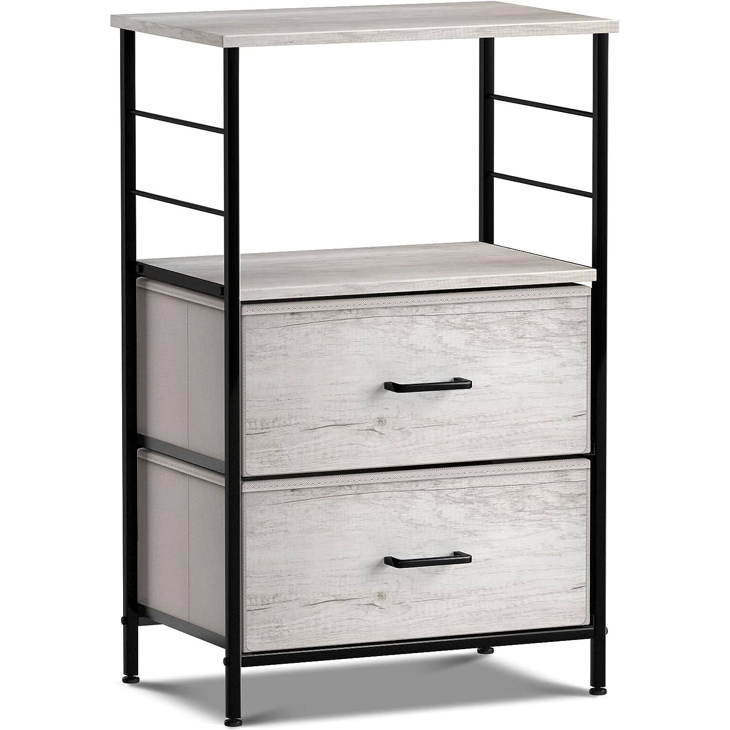 Front. Sorbus - Sorbus 2 Drawers Nightstand with Shelf - Steel Frame, Wood Top &Fabric Bins -Home, Bedroom, Office & More - Rustic beige.