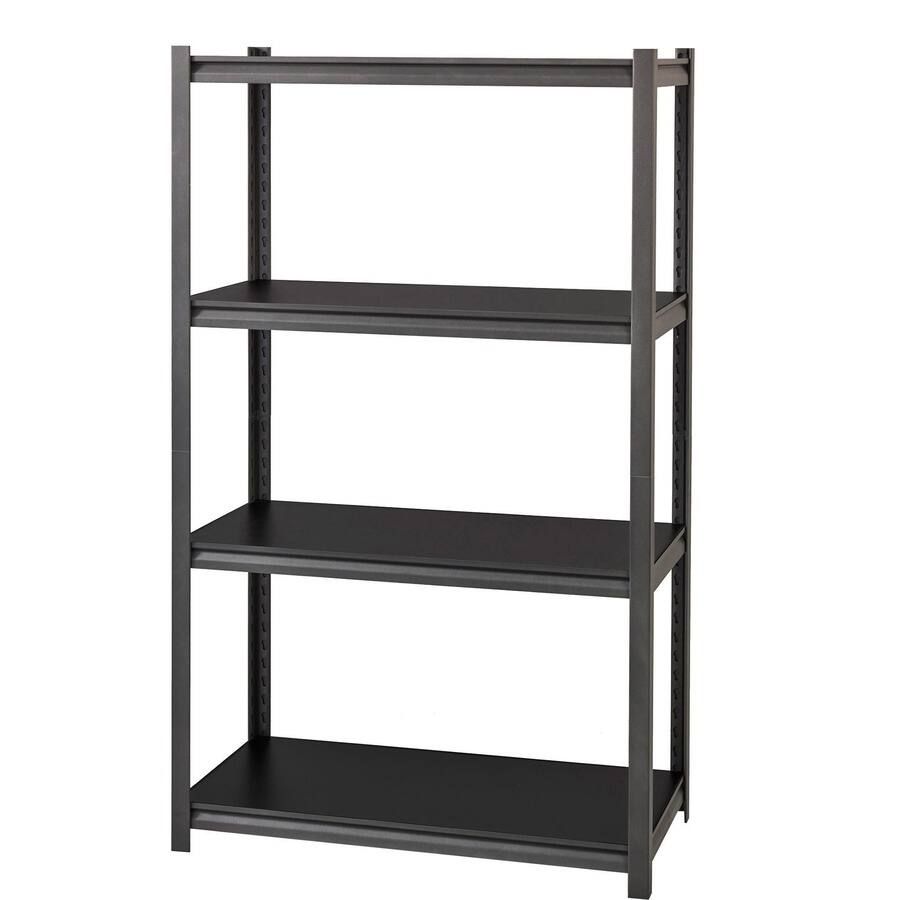 Angle. Lorell - Lorell Iron Horse 3200 lb Capacity Riveted Shelving 4 Shelf 60" H x 36" W x 18" D Black Steel Laminate - Black|Gray.