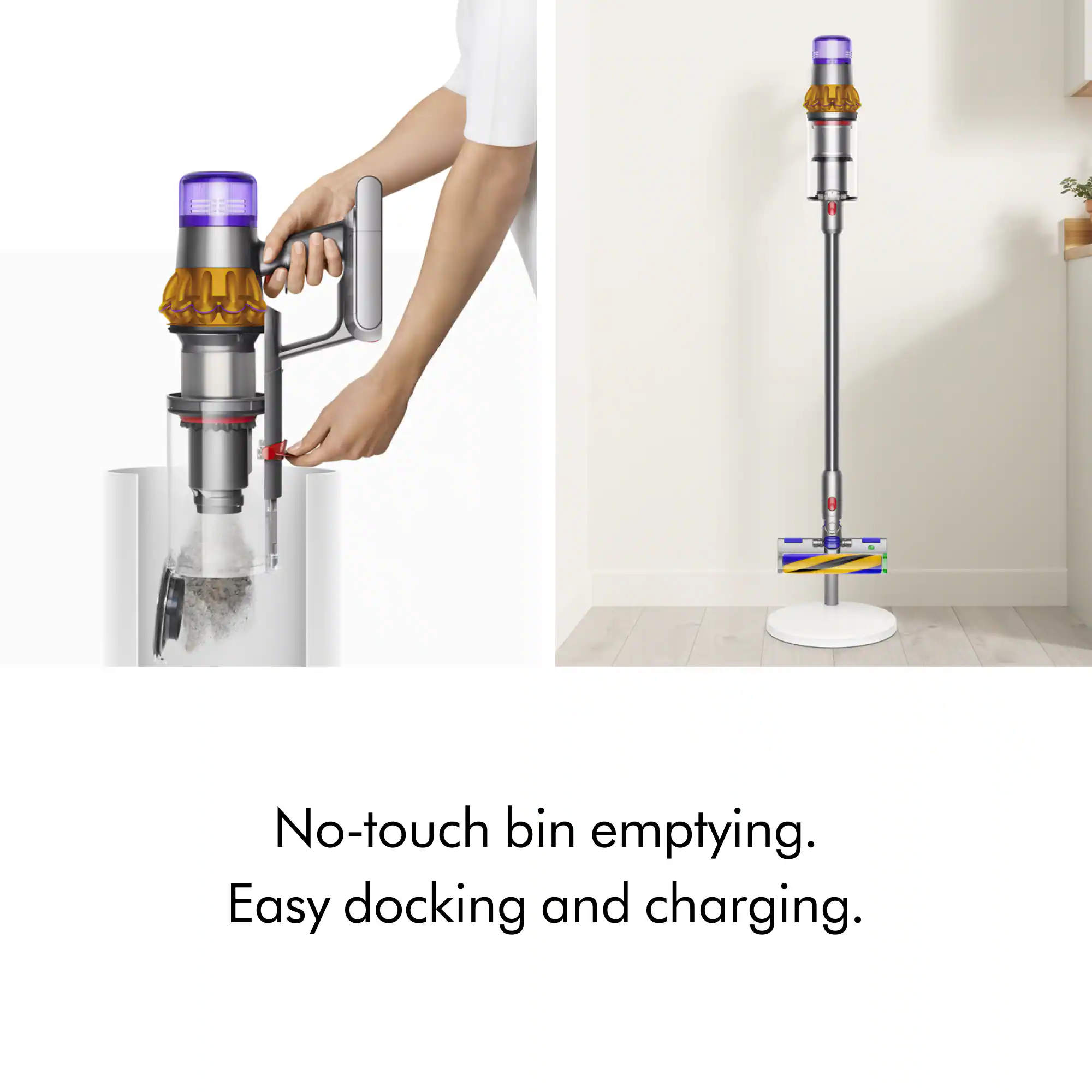 No-touch bin emptying. Easy docking and charging.