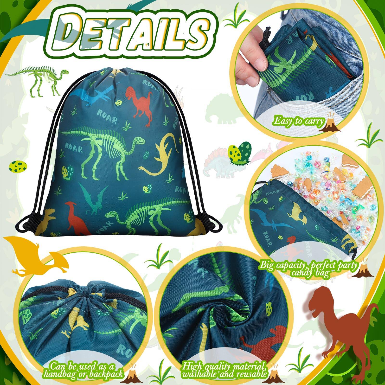 Alt View 1. Pacoar Cade - 20 Dinosaur Party Favors Bags Drawstring Gift Bag Supplies Backpack For Birthday Candy(vivid Style) - Cute Style.