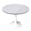 Front. LeisureMod - Bristol 31" Mid-Century Round Kitchen Table - Heavy-Duty Pedestal Base, Scratch-Resistant Stone or Wood Top - MDF - Marbled White.
