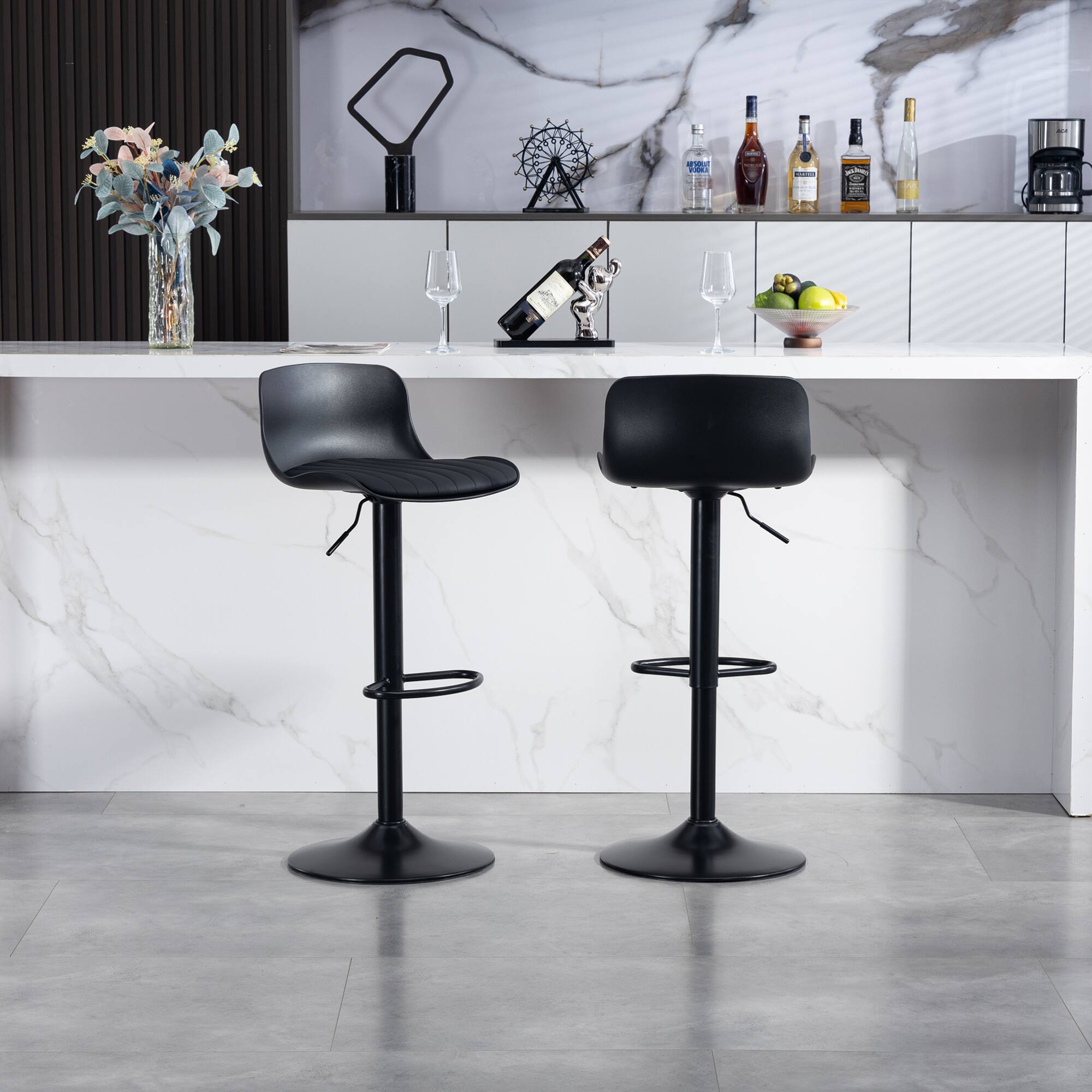 Angle. GOODSILO - Set of 2 Adjustable Swivel Bar Stools with Backrest, Modern Counter Height Stools for Kitchen Islands - Black.