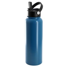 Gibson - Home Marina 38 Ounce Double Wall Stainless Steel Thermal Bottle with Lid and Straw in Matte - Blue