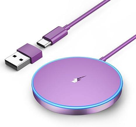 Front. Gravity Ridge - Magnetic Wireless Charger Fast Mag-Safe Charger for 16/15/14/13/12 Series AirPods 3/2 LED Magnet Charging Pad - Purple.