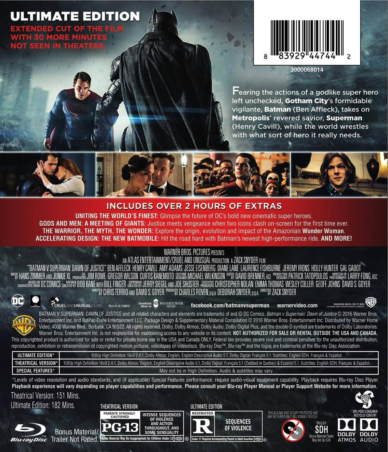 Back. Batman V Superman - Dawn of Justice (Ultimate Edition) [Blu-ray].