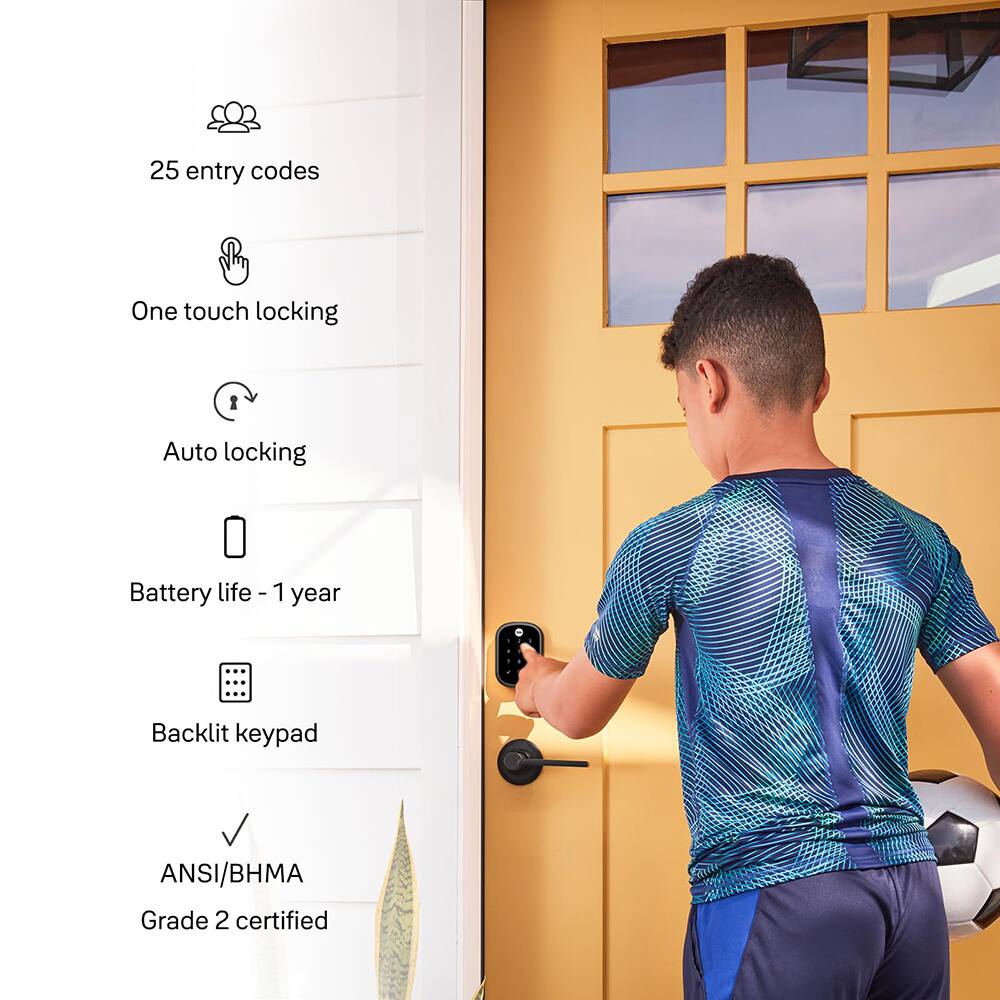 25 entry codes  
One touch locking  
Auto locking  
Battery life - 1 year  
Backlit keypad  
ANSI/BHMA Grade 2 certified