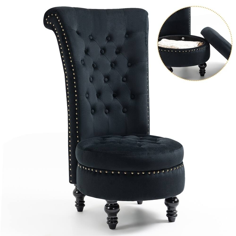 Alt View 4. U-HOMY - Velvet High-Back Storage Chair – Armless Accent, 330 lbs, Perfect for Living Room or Bedroom - Black.