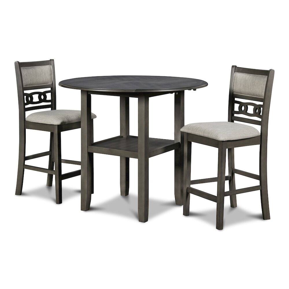 Left. New Classic Furniture - Gia 3-Piece 42" Wood Counter Drop Leaf Table Set - Grey.