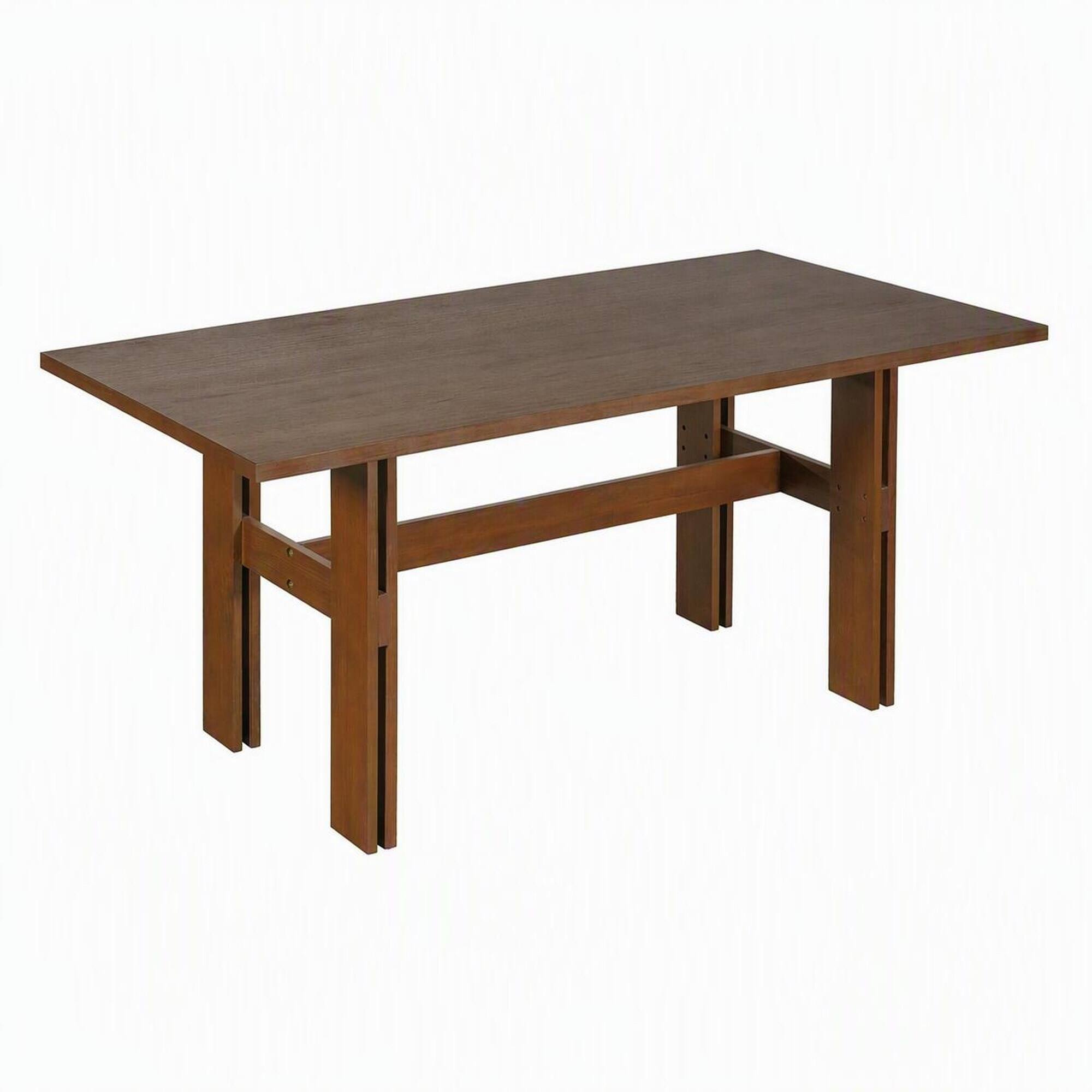 Front. RYHNUYNE - Rustic Farmhouse Outdoor Dining Table,Rectangular Patio Table for Backyard Garden Deck Porch - Walnut.