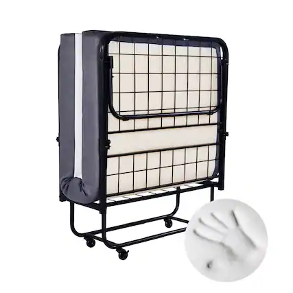 Front. Heyward - Folding Bed, Machine Washable Cover, Memory Foam Cot Size Folding Bed with Mattress - White.