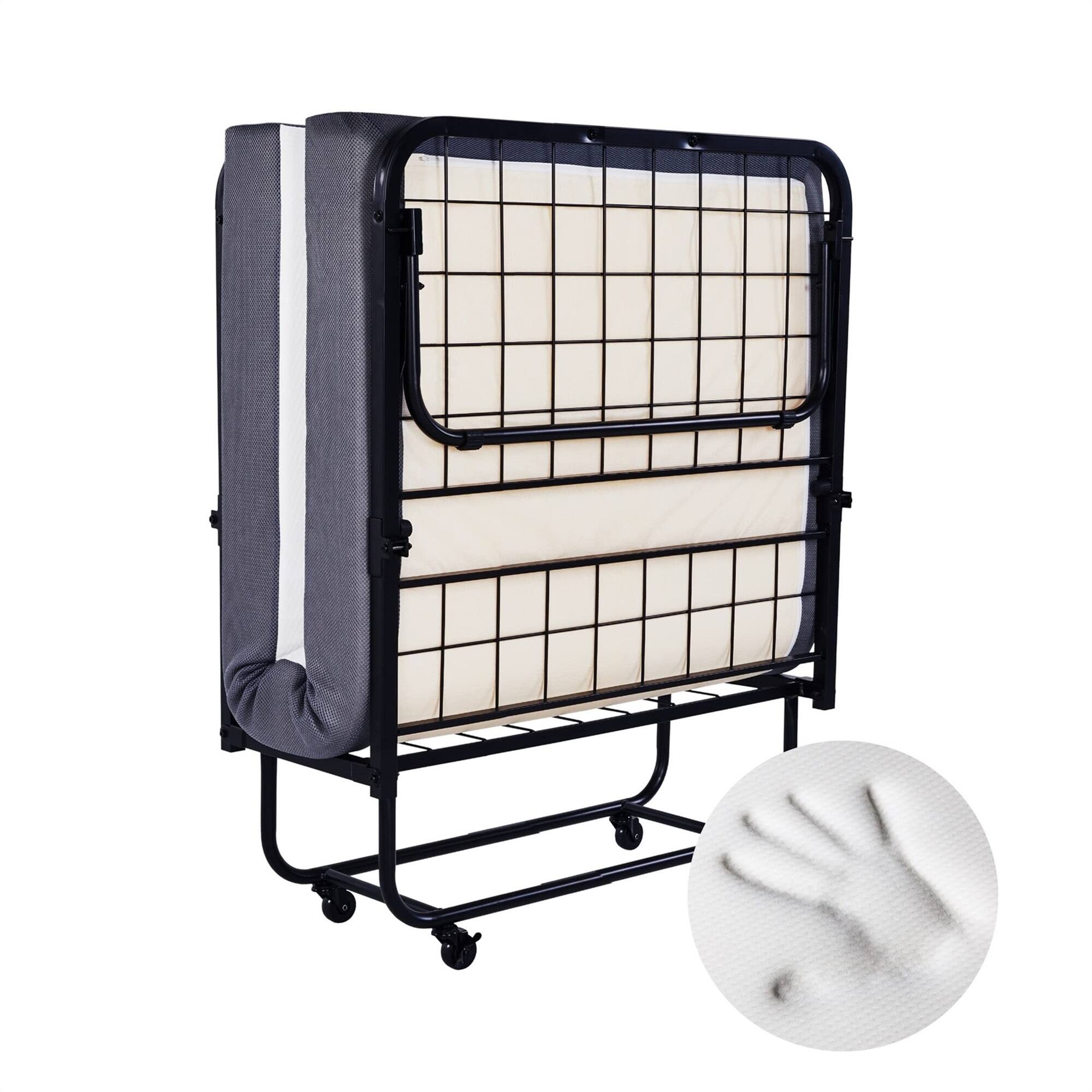 Front. Heyward - Folding Bed, Machine Washable Cover, Memory Foam Cot Size Folding Bed with Mattress - White.