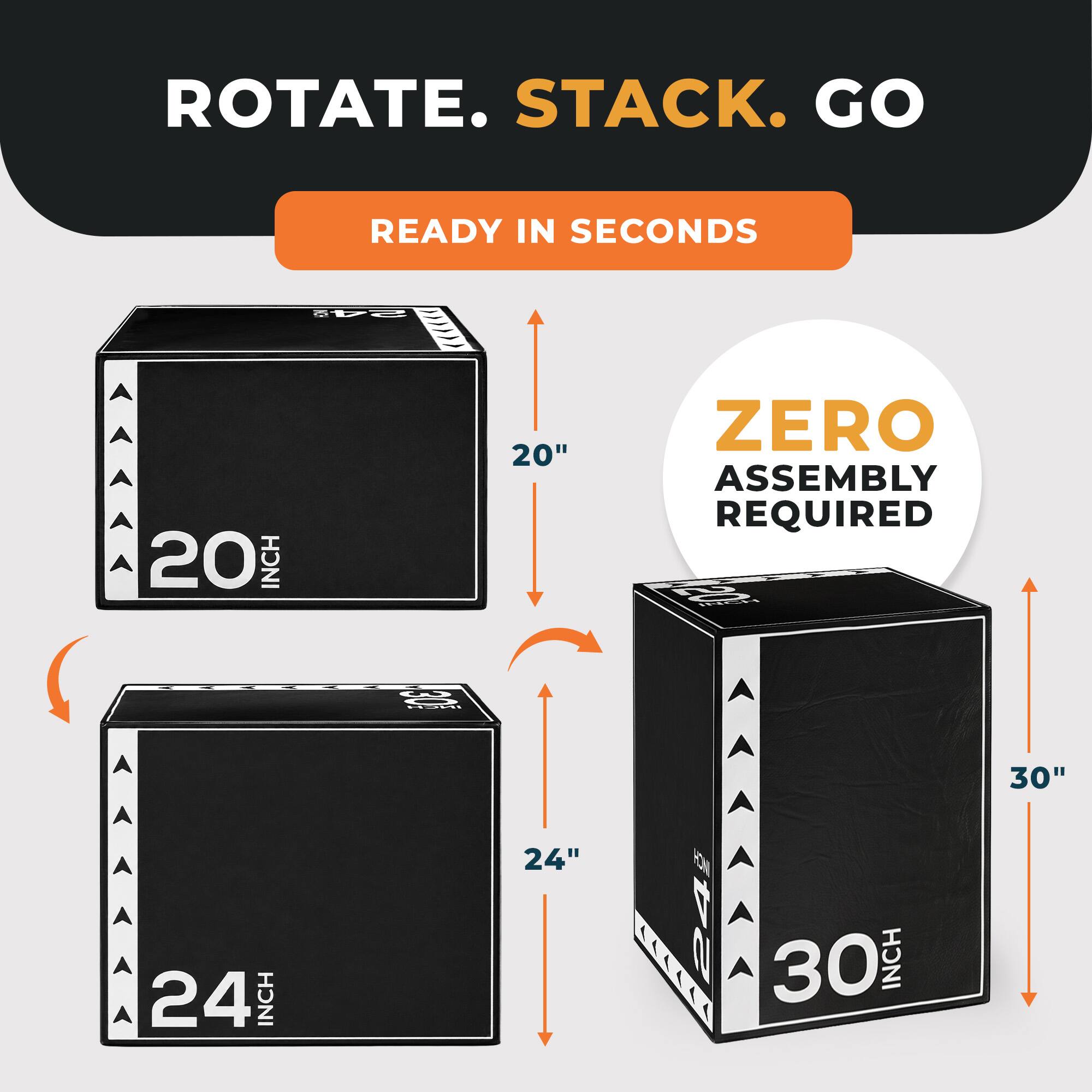 ROTATE. STACK. GO  
READY IN SECONDS  
ZERO ASSEMBLY REQUIRED  
20" x 20"  
24" x 24"  
30" x 30"