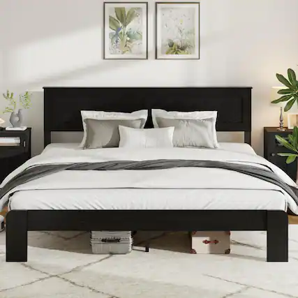 Front. Ecooso - King Bed Frame, Wood Platform, Noise Free, No Box Spring Needed, Large Under Bed Storage, Easy Assembly - Black.