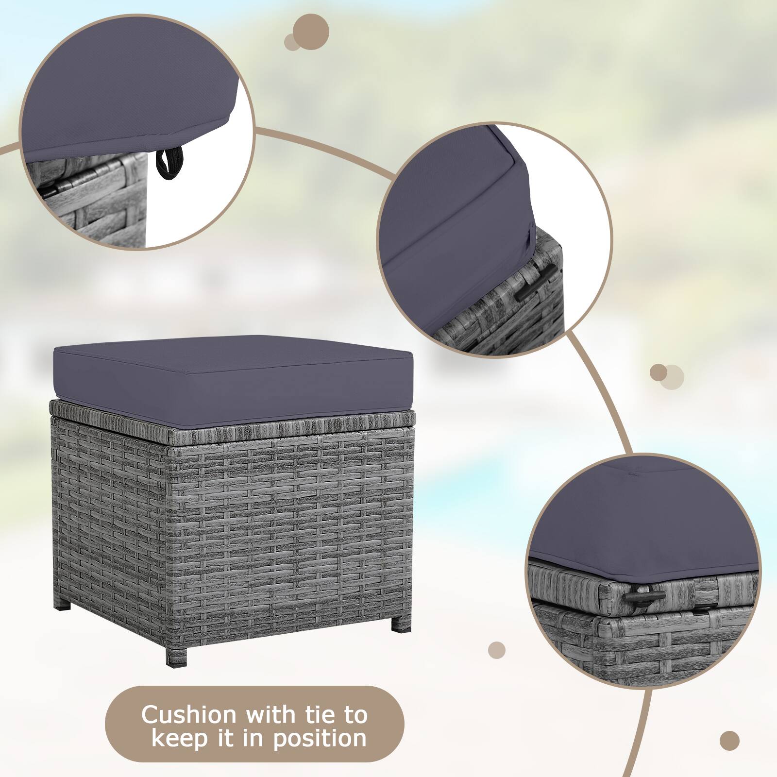 Cushion with tie to keep it in position