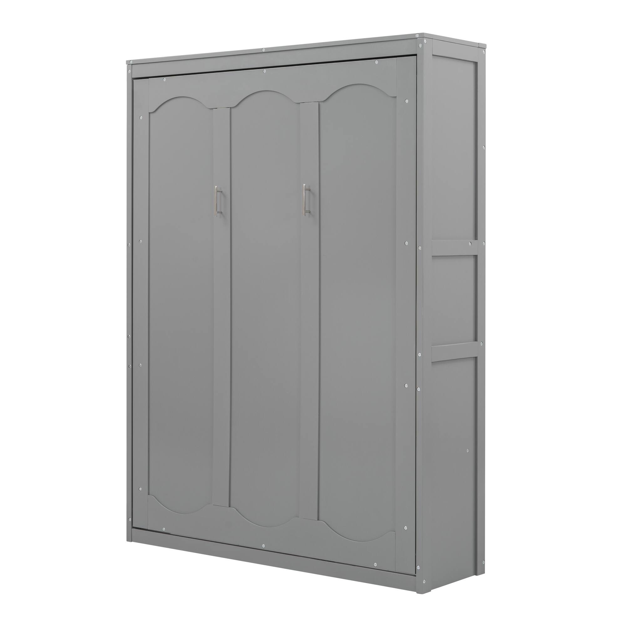 Alt View 5. Tiramisubest - Full Size Murphy Bed with Shelves, Gray, Solid Wood + MDF, Space-Saving - Gray.