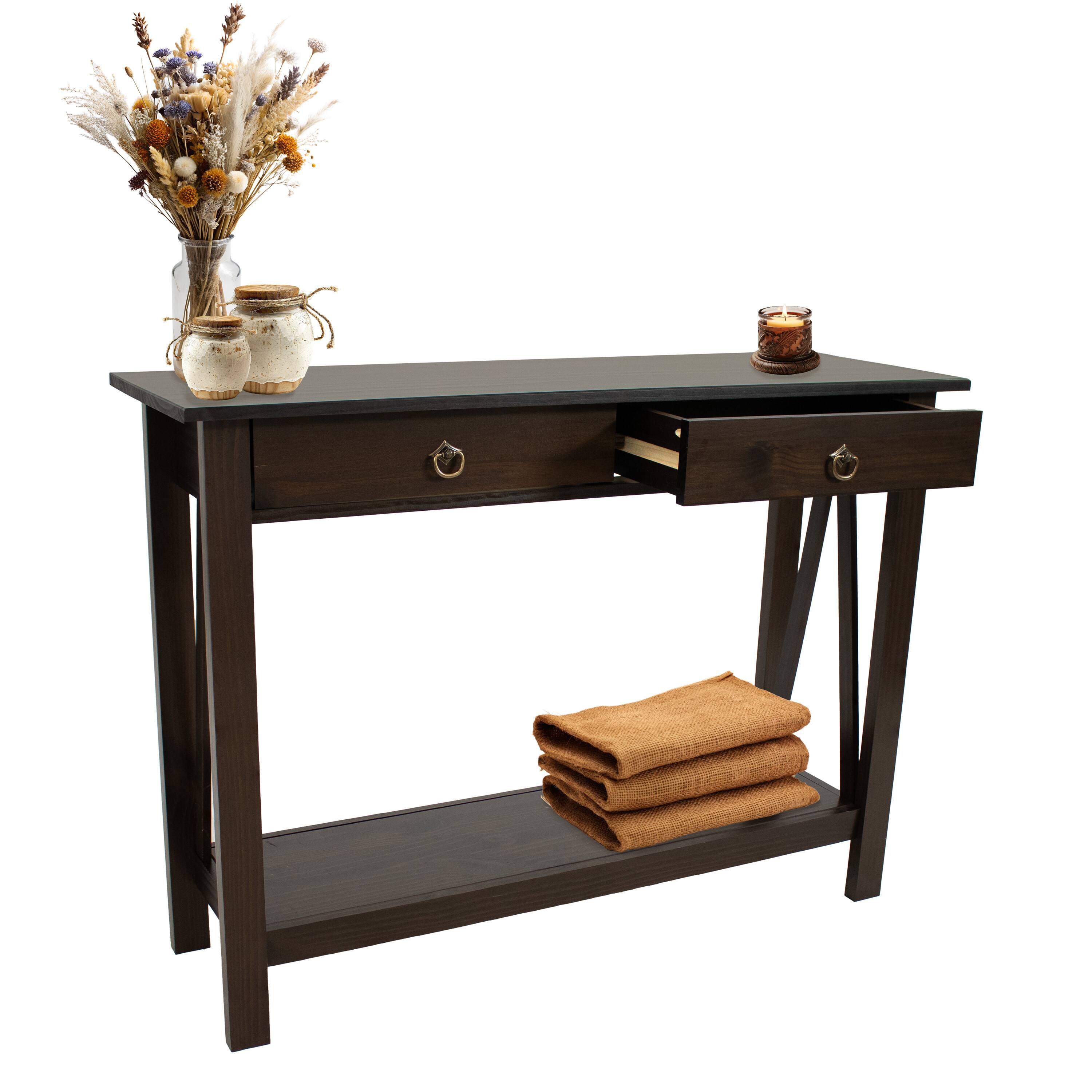 Alt View 8. Sunnydaze - Solid Pine 2-Drawer Console Table - 42 in - Dark Brown.