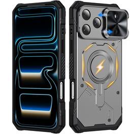 Dteck - Shockproof Magnetic Hybrid Protective Case for Apple iPhone 17 Pro Max with Slide Camera Cover, Side Anti-Slip Texture - Gray