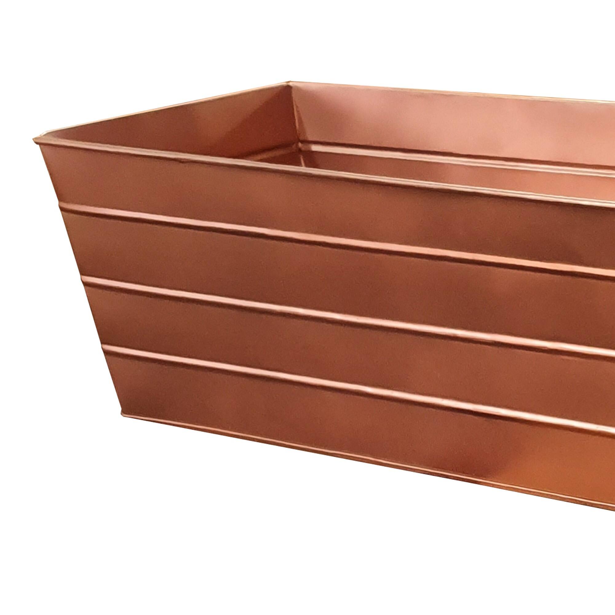 Alt View 2. Manhattan Lane - Rectangular Metal Flower Planter Box with Embossed Line Design, Large - Copper.
