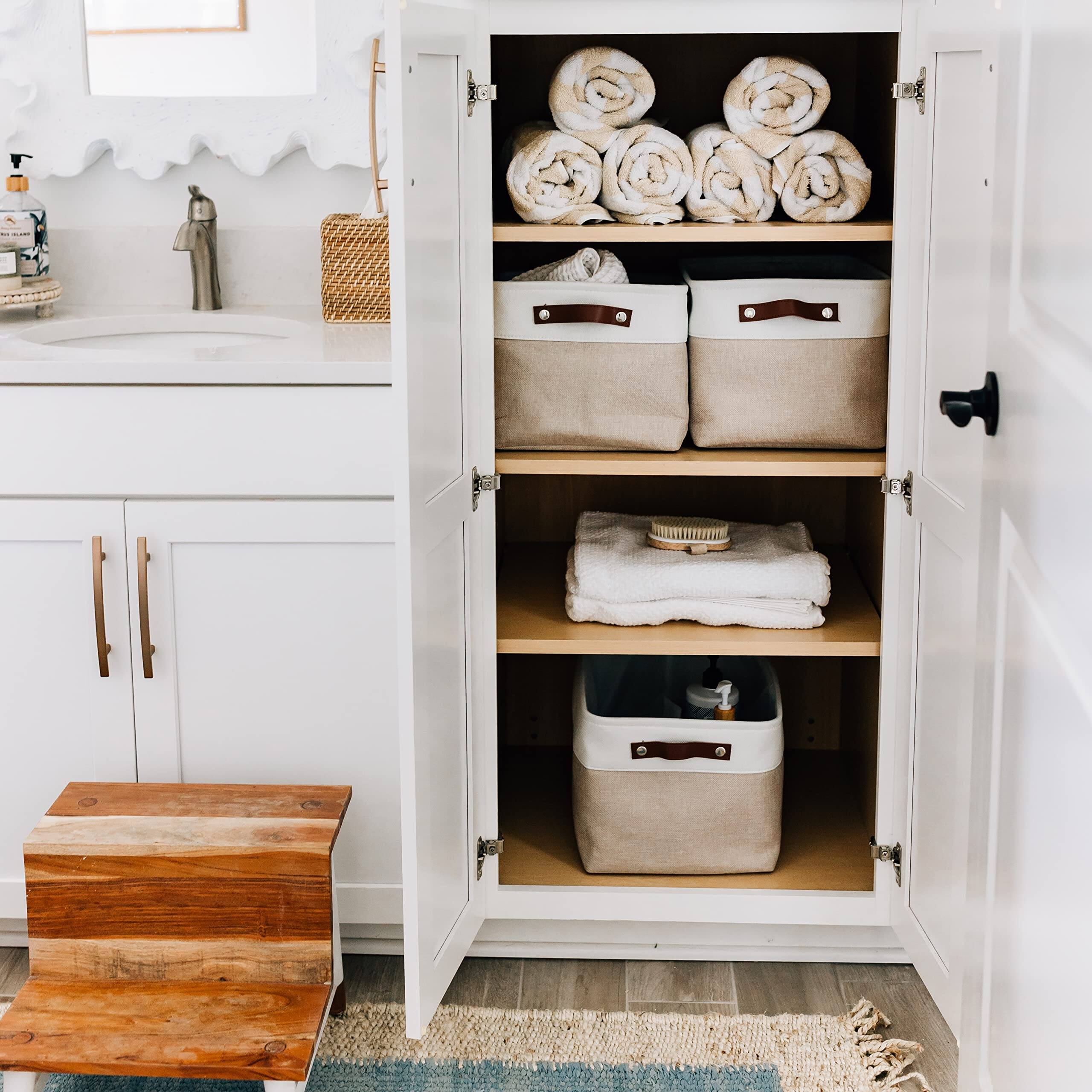 Alt View 5. Dapper Styles - Fabric Storage Baskets For Shelves 15x11in Closet Bins Cloth Organizing Linen Organizers Basket - Full Off-White-Small - 6pc.