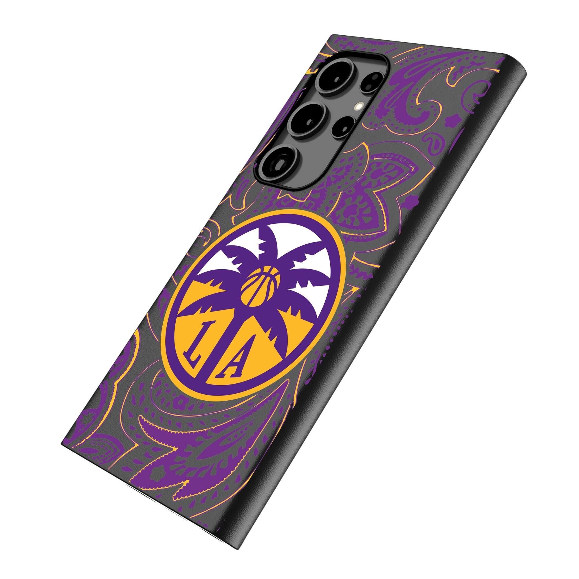 Alt View 1. Keyscaper - Los Angeles Sparks Paisley Galaxy Magnetic Bump Case - S25 Ultra - Black.