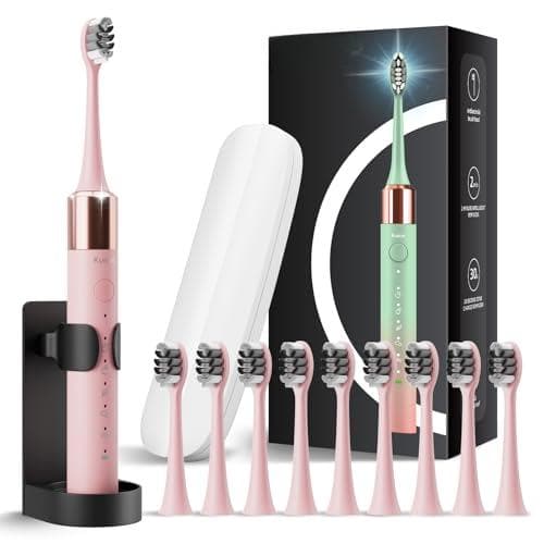 Cozy Serene - Style - Electric Toothbrush 10 Brush Heads & Travel Case 42 000 Vpm Wireless Charging 15 Modes With - Pink