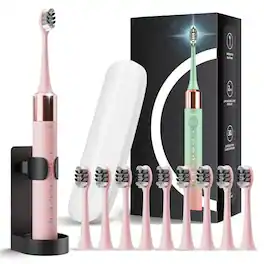 Cozy Serene - Style - Electric Toothbrush 10 Brush Heads & Travel Case 42 000 Vpm Wireless Charging 15 Modes With - Pink