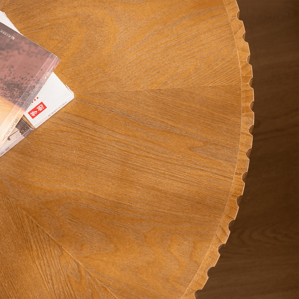 Alt View 6. Trinkets Crazed - Solid Round Coffee Table, Pedestal Design With Rustic Wood Grain | Space-Saving Accent Table - Natural.