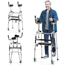 Costway - Versatile Rolling Walker All Terrain Stand-Assist Walker with 2 Premium Wheels Sliver - Silver