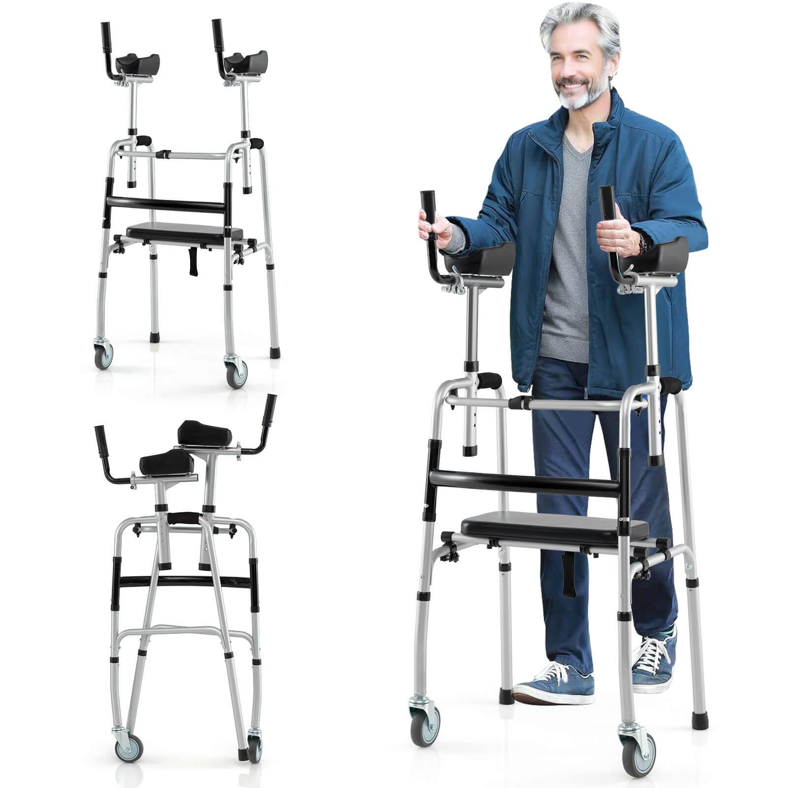 Front. Costway - Costway Versatile Rolling Walker All Terrain Stand-Assist Walker with 2 Premium Wheels Sliver - Silver.