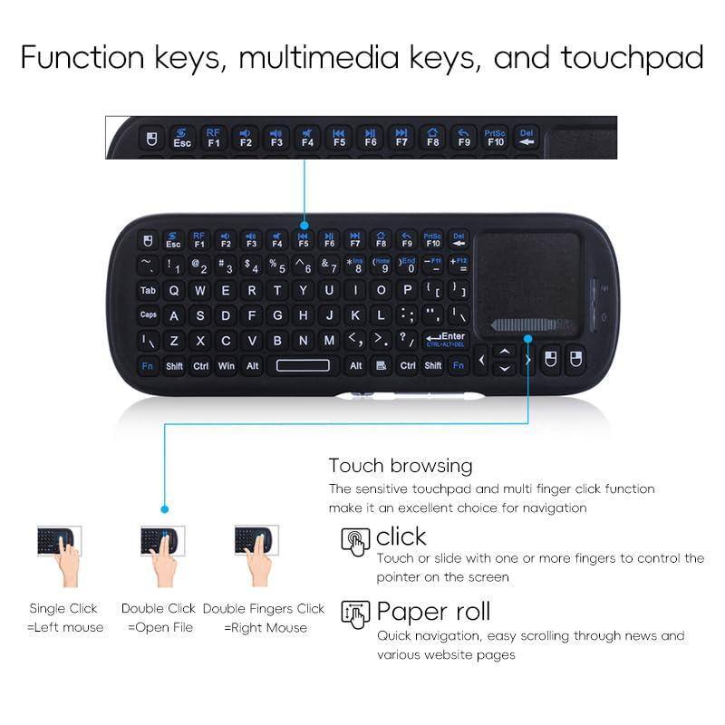 Function keys, multimedia keys, and touchpad

Touch browsing
The sensitive touchpad and multi-finger click function make it an excellent choice for navigation

- Single Click = Left mouse
- Double Click = Open File
- Double Fingers Click = Right Mouse

Touch or slide with one or more fingers to control the pointer on the screen

Paper roll
Quick navigation, easy scrolling through news and various website pages