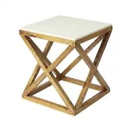 Starlight Canyon Home - Square End Table with Marble Top, Modern Accent Side Table for Living Room - Light Brown