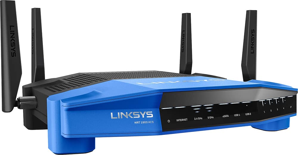 Left. Linksys - AC1900 Dual-Band Wi-Fi Router - Black/Blue.