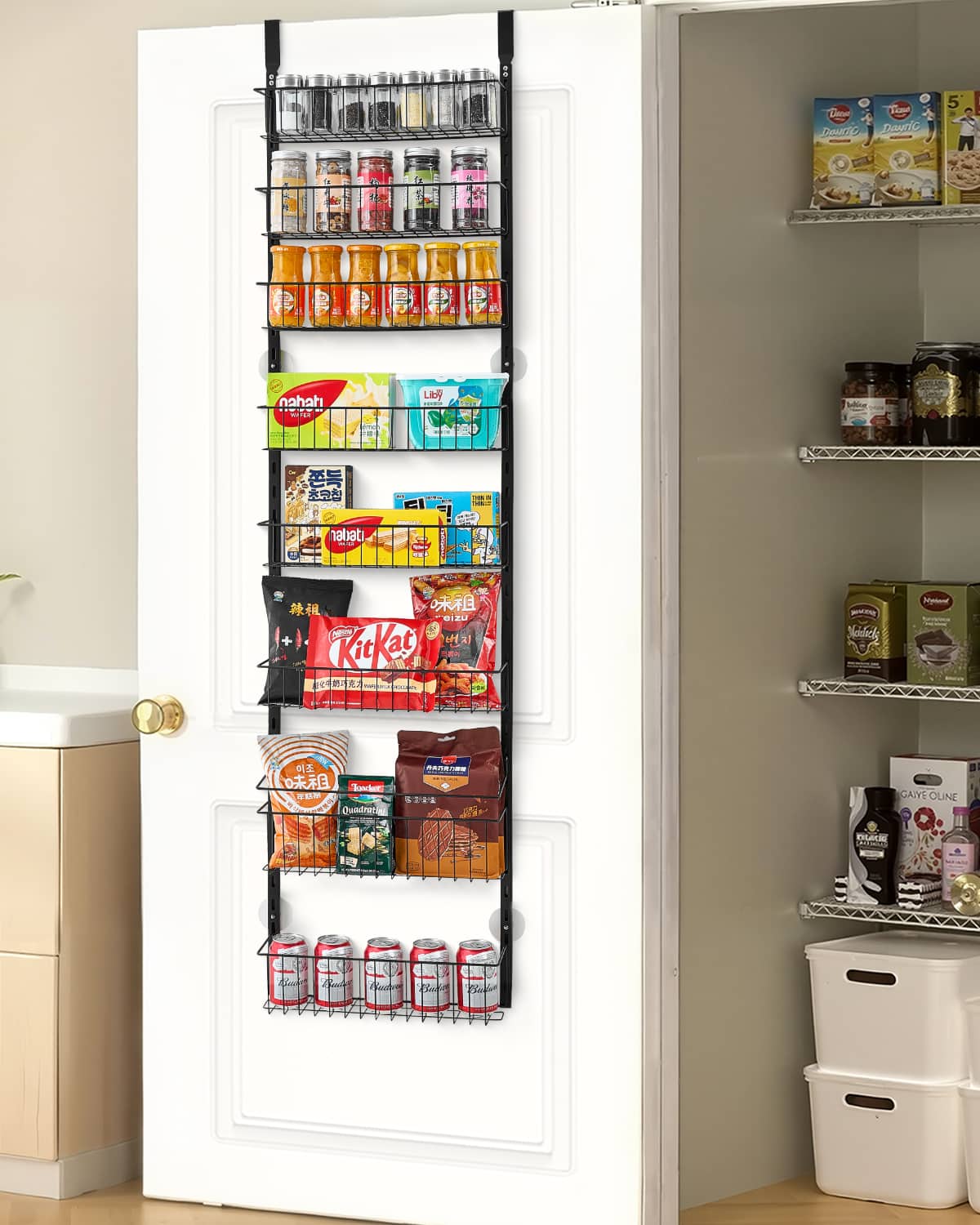 VEVOR - Over the Door Pantry Organizer, 8-Tier Pantry Organization and Storage, Heavy-Duty Steel Hanging Spice Rack - Black