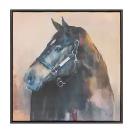 BreeBe - Framed Horse Canvas Art 24"SQ - Black, Beige
