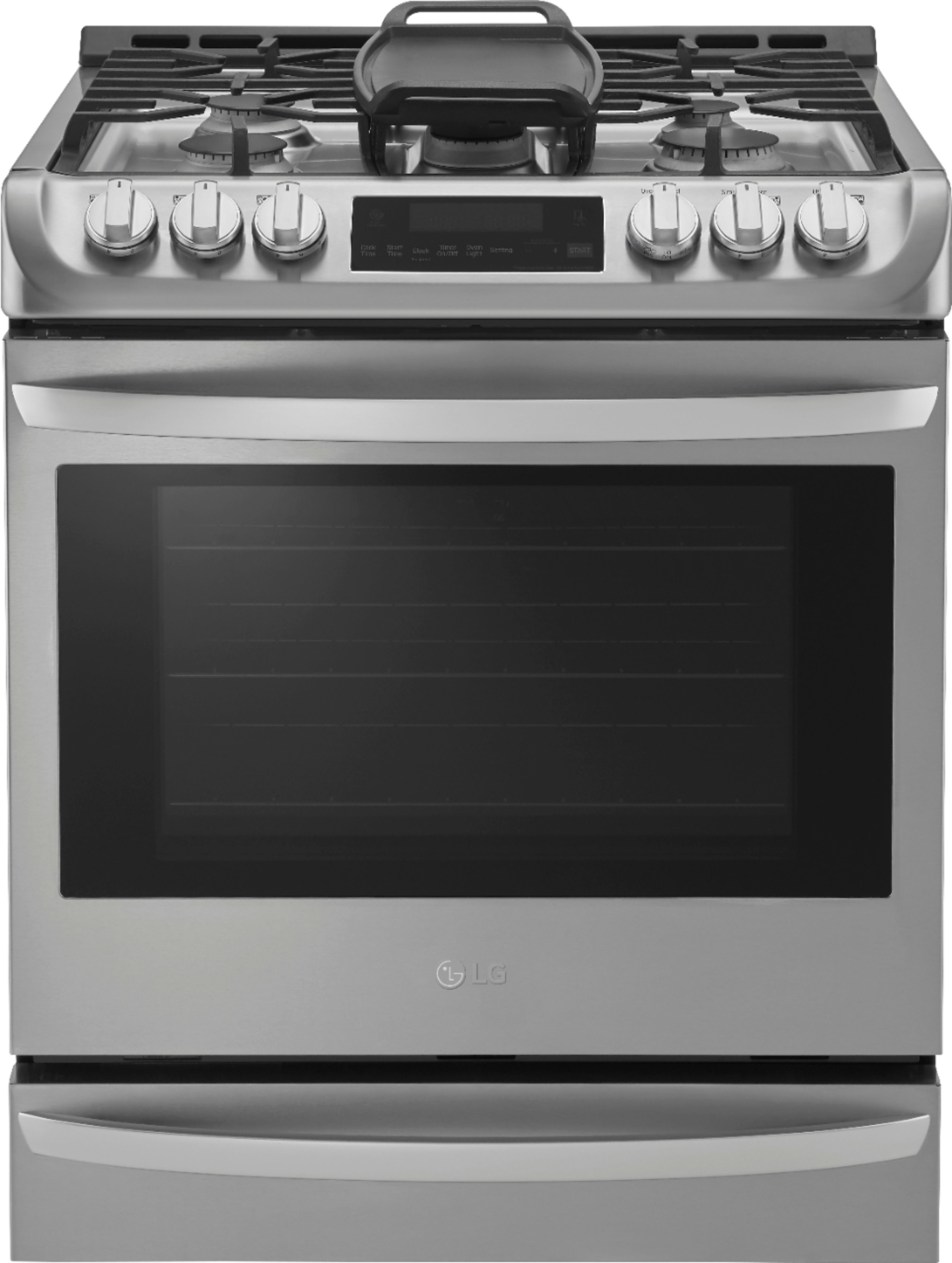 LG 30 in. 6.3 cu. ft. Smart Air Fry Convection Oven Slide-In Gas Range with  5 Sealed Burners & Griddle - Black with Stainless Steel