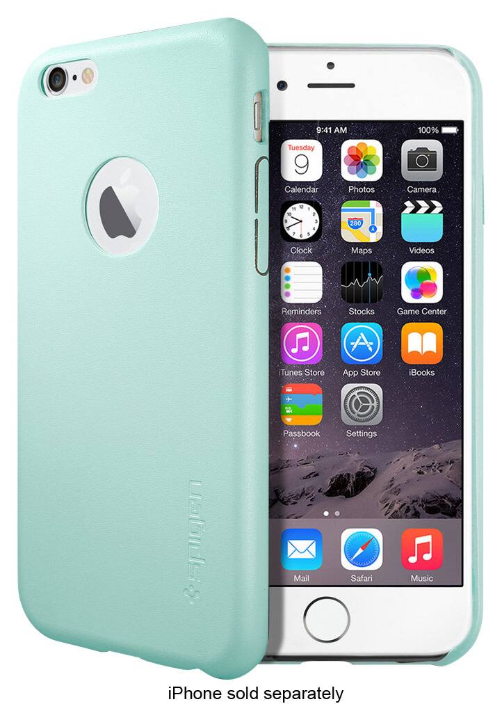 Front. Spigen - Leather Fit Case for Apple® iPhone® 6 - Mint.