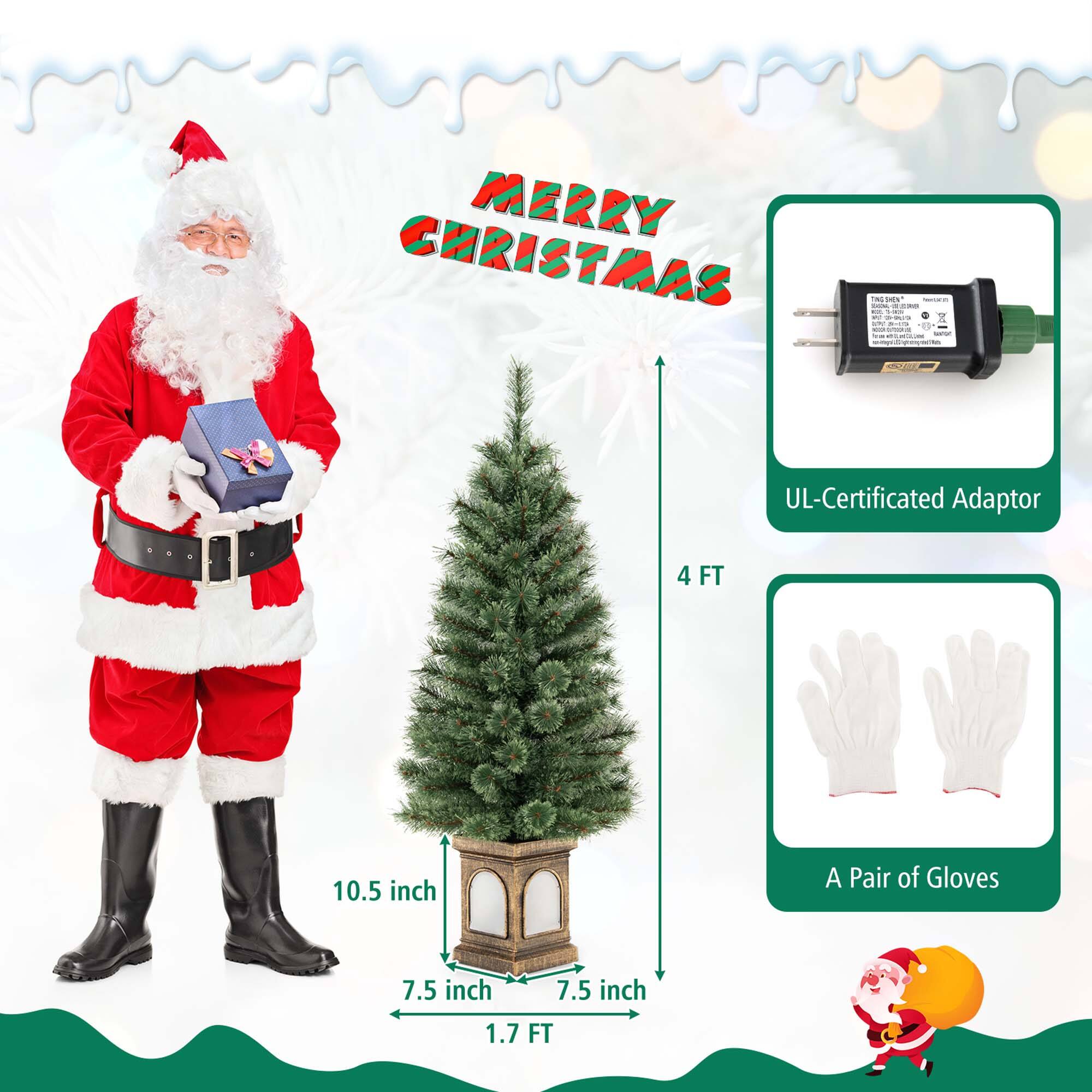 Merry Christmas

- UL-Certified Adaptor
- 4 FT
- A Pair of Gloves
- 10.5 inch
- 7.5 inch
- 7.5 inch
- 1.7 FT